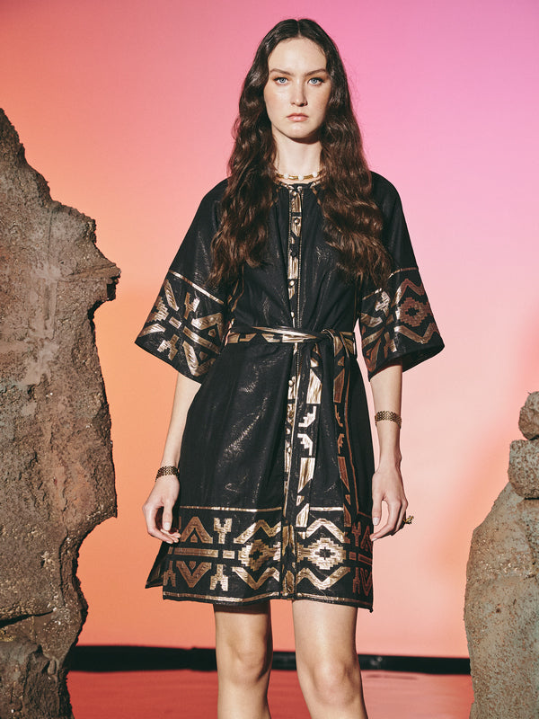 Black Cropped Sleeve Dress