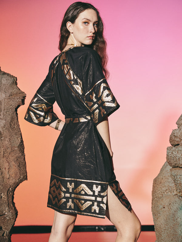 Black Cropped Sleeve Dress
