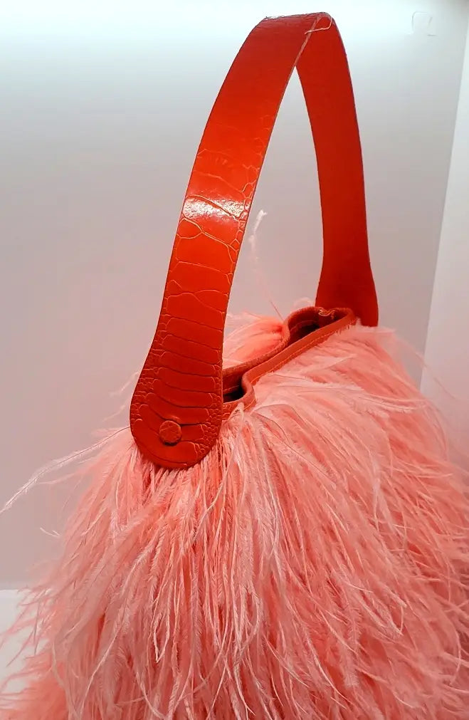 Coral Ostrich Feather Tote