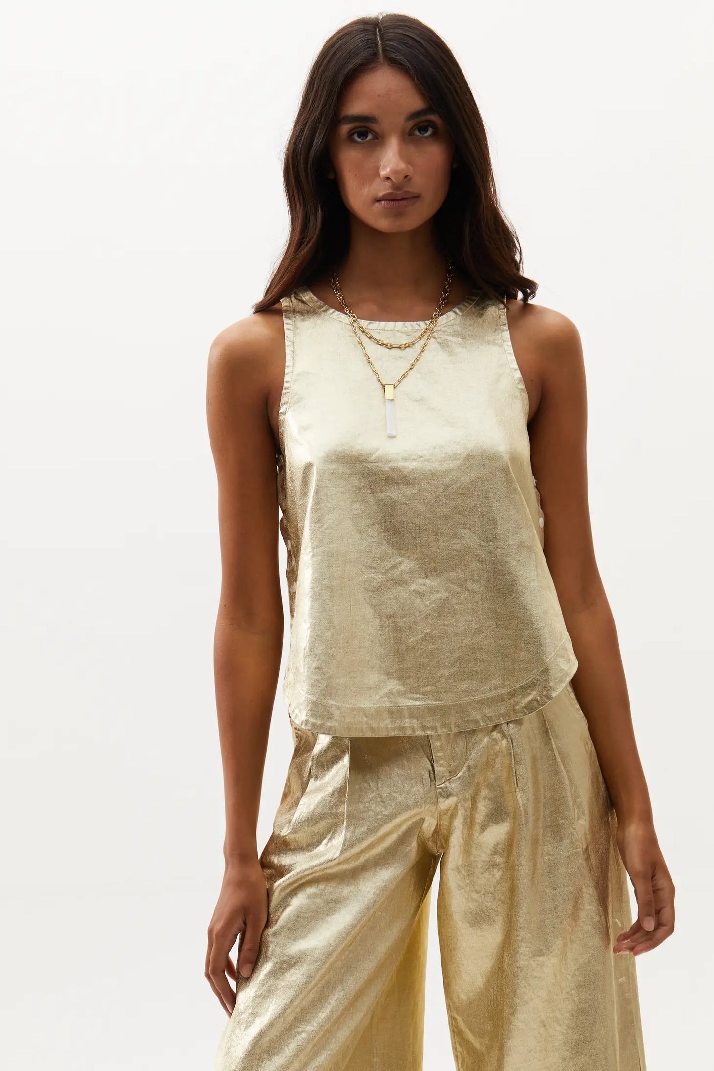 Halo Metallic Linen Top