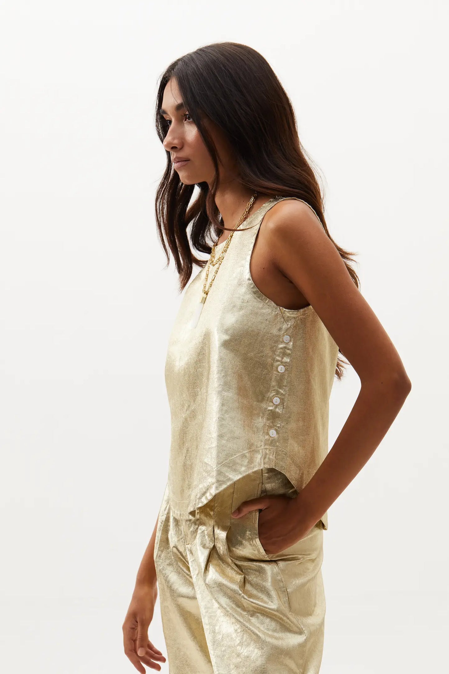 Halo Metallic Linen Top
