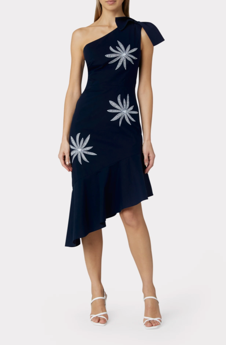 One Shoulder Embroidered Poplin Dress