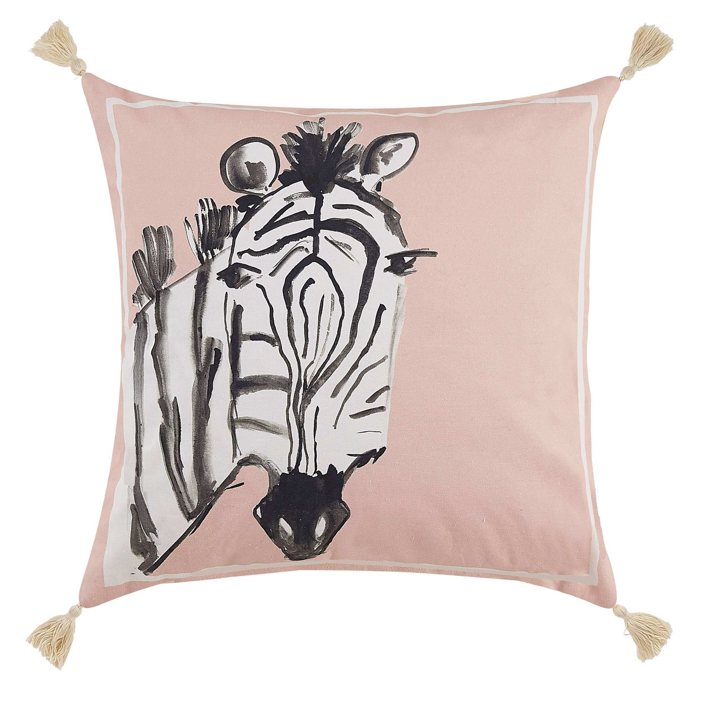 Zebra Pink with Tassels Pillow