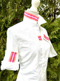 White Oxford w/Pink & Orange Stripe Ribbon