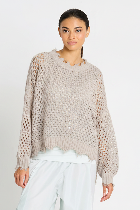 Hamptons Crewneck Crochet Sweater - Putty