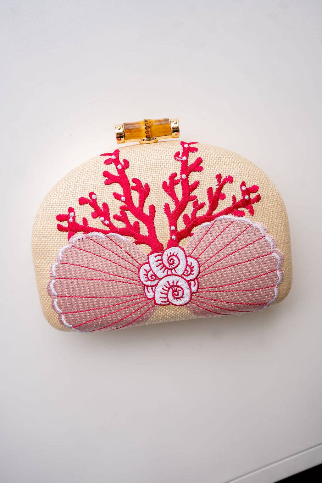 Coral and Shell Clutch- Embroidered
