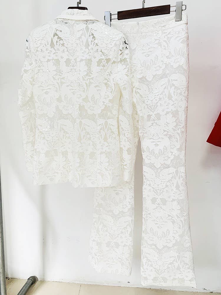 Lace Embroidered Sequin Blazer & Trouser Suit
