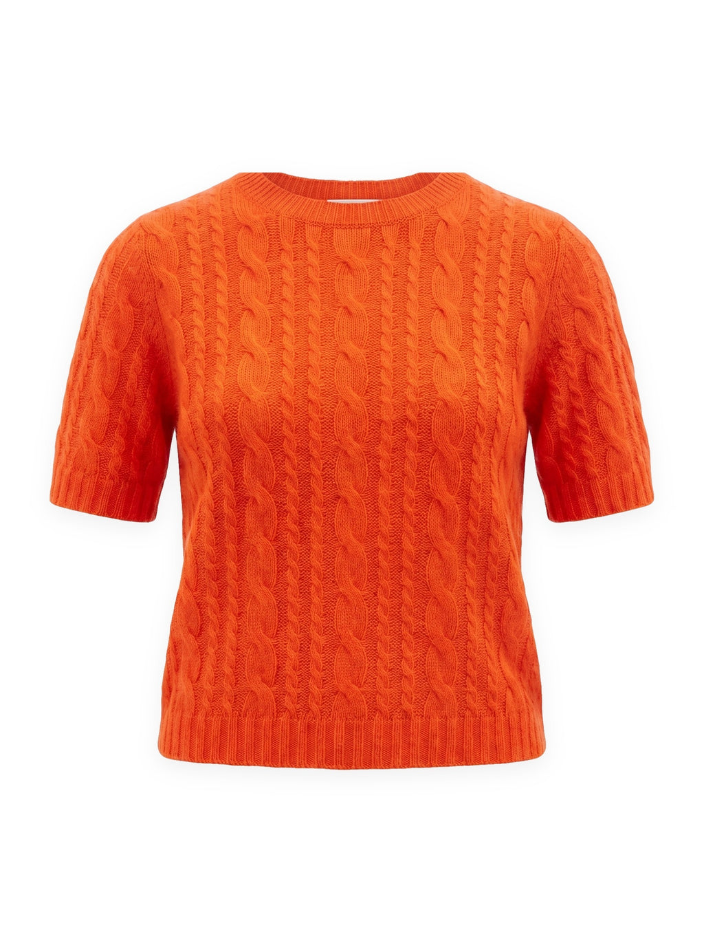 Cable Short Sleeve Crewneck  Cashmere Sweater, front view