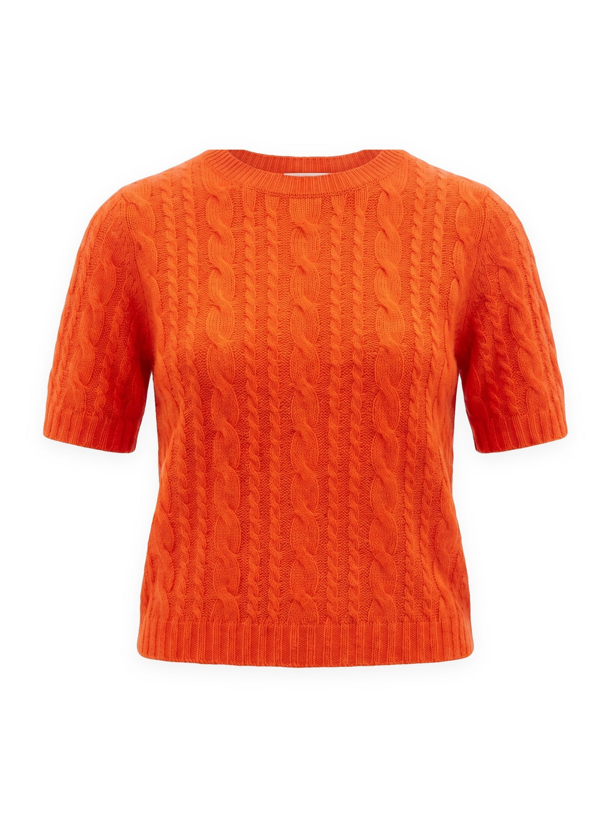 Cable Short Sleeve Crewneck  Cashmere Sweater, front view