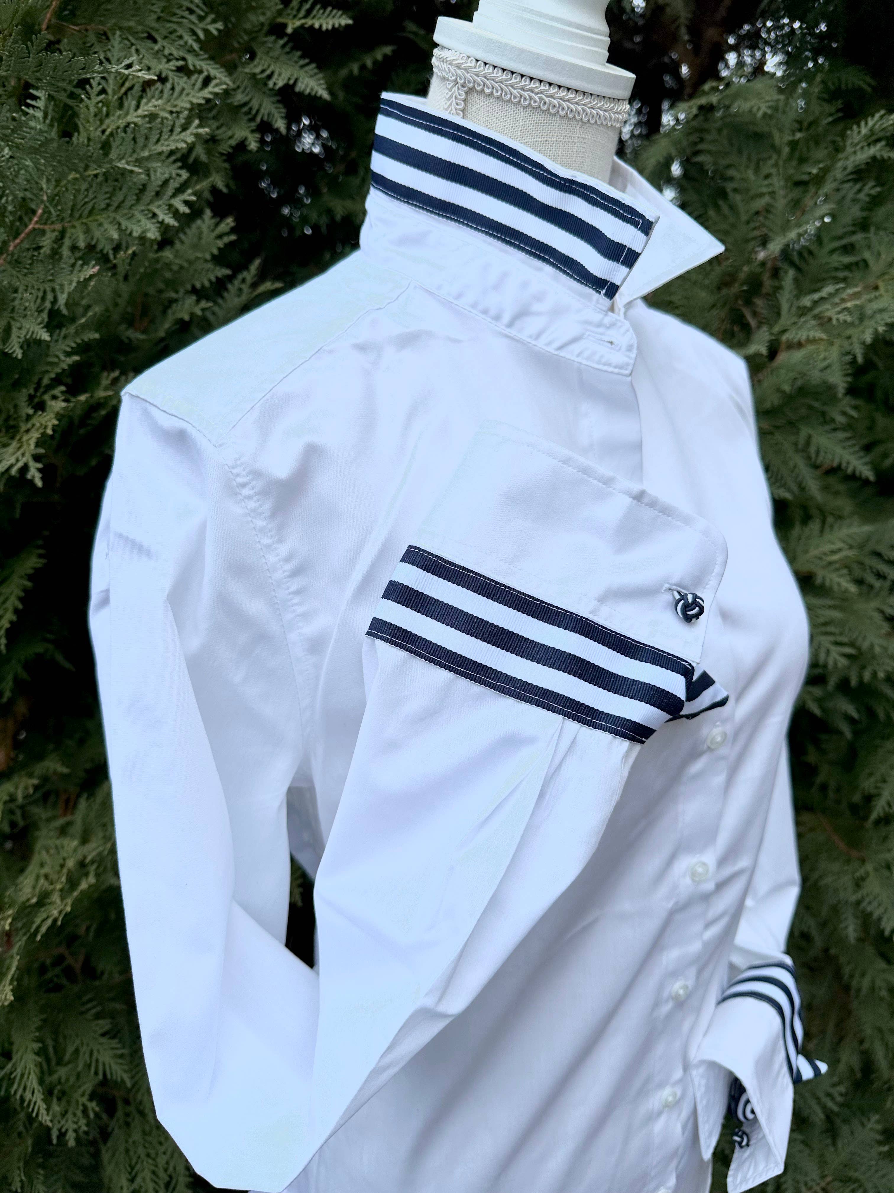 Audrey Ribbon White w Navy White Stripe Ribbon