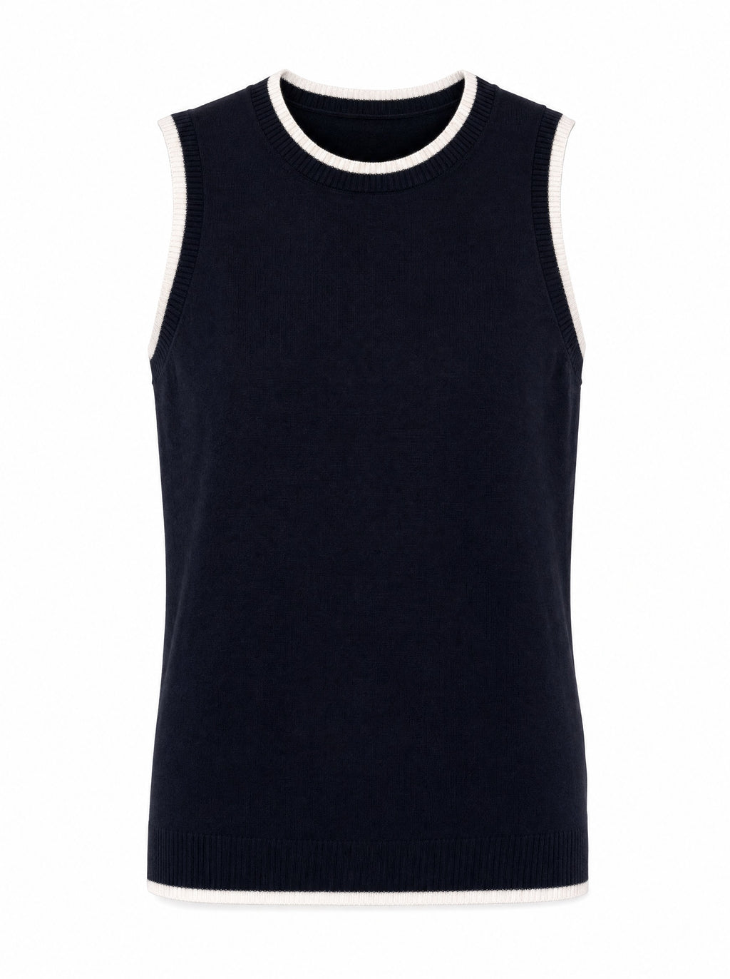 Cotton Silk Blend Crew Nk Tank W/Fox Tipping in navy blue, front view