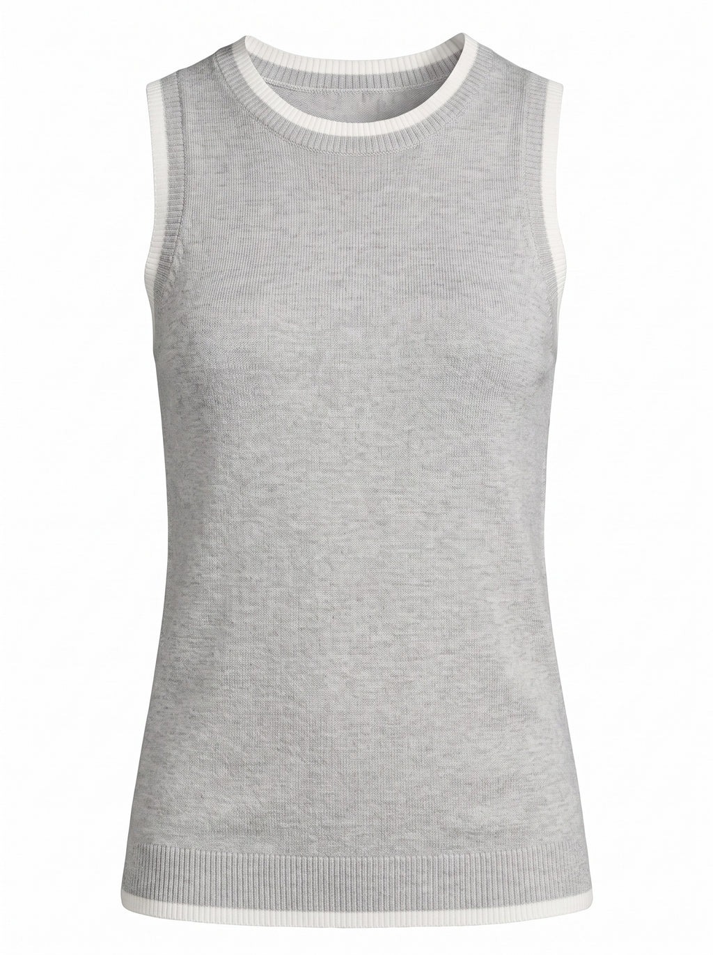 Cotton Silk Blend Crew Nk Tank W/Fox Tipping in silver, front view