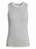 Cotton Silk Blend Crew Nk Tank W/Fox Tipping in silver, front view