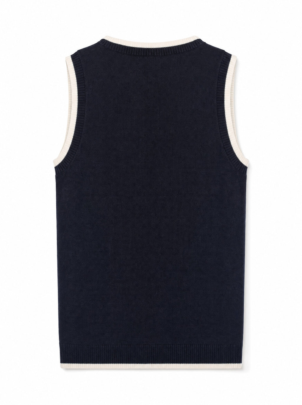 Cotton Silk Blend Crew Nk Tank W/Fox Tipping in navy blue, back view