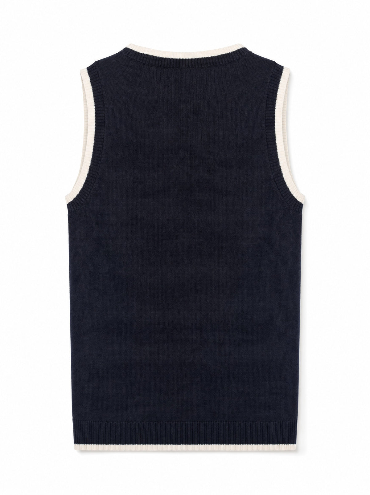 Cotton Silk Blend Crew Nk Tank W/Fox Tipping in navy blue, back view
