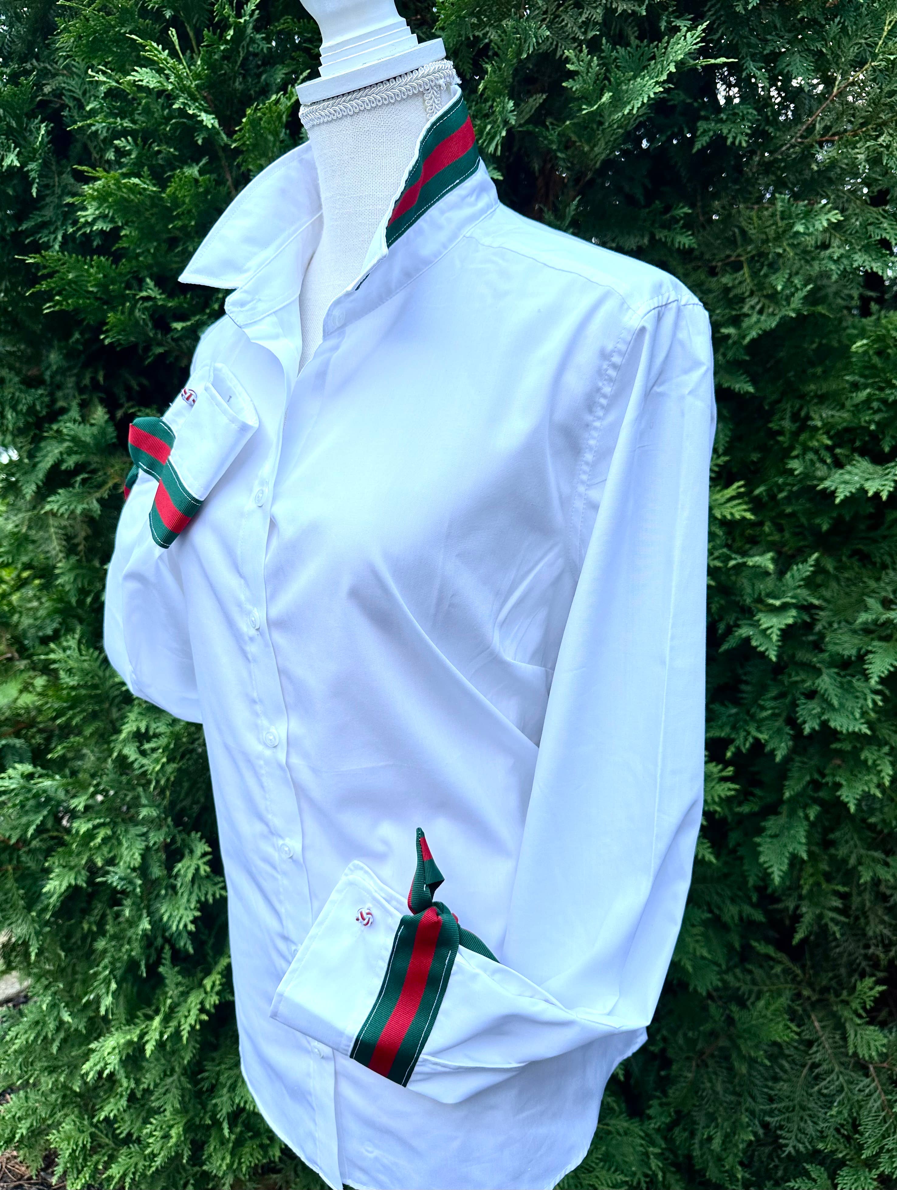 White w Green & Red Stripe Ribbon