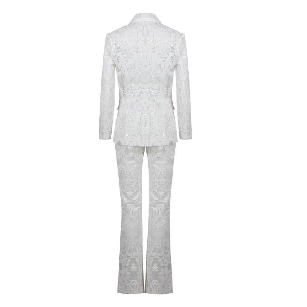 Lace Embroidered Sequin Blazer & Trouser Suit