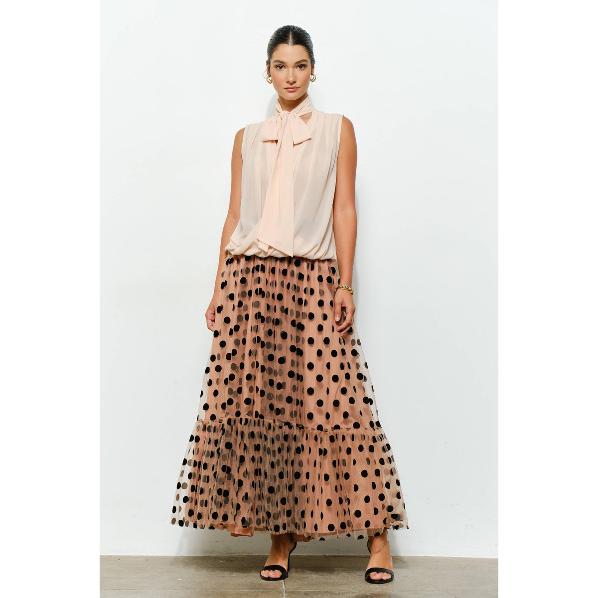 Tie-Neck Chiffon Sleeveless Blouse