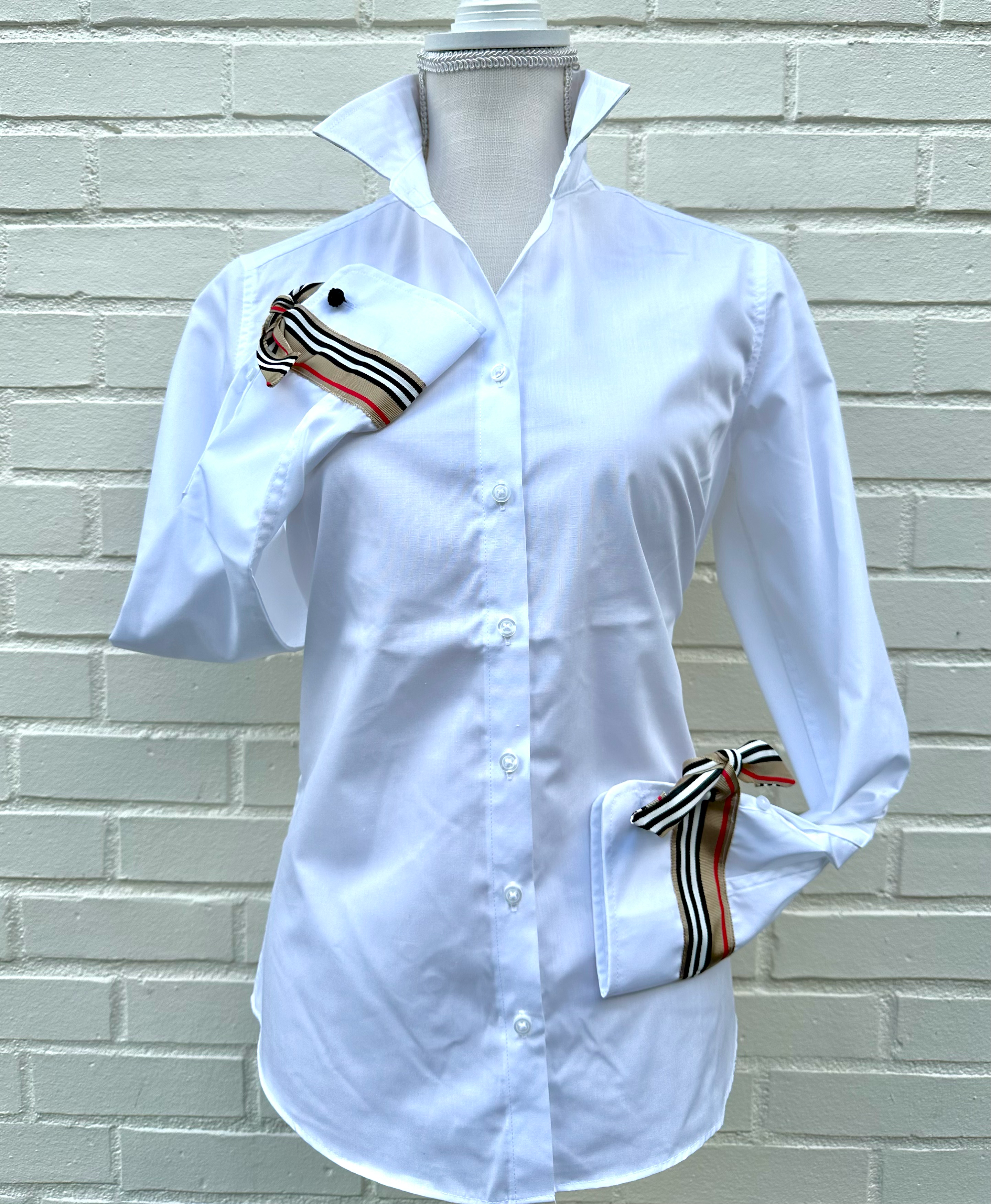 White w Khaki Stripe Ribbon