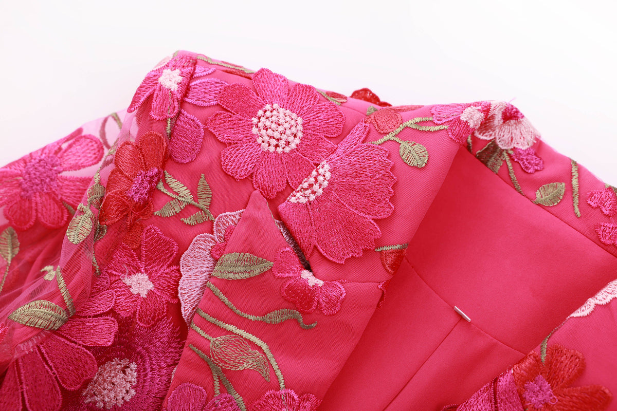 Floral Embroidered Blazer Pants Suit Women