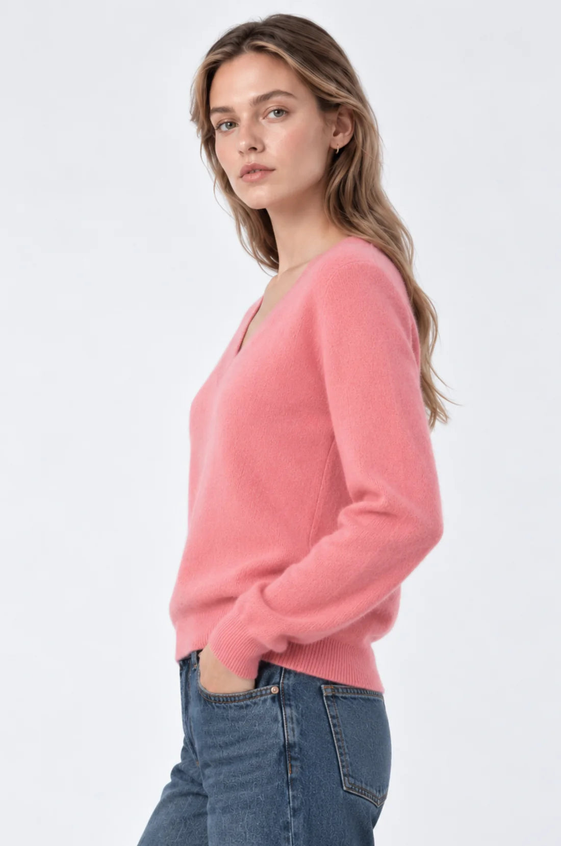 100% Cashmere LS Shrunken V Neck