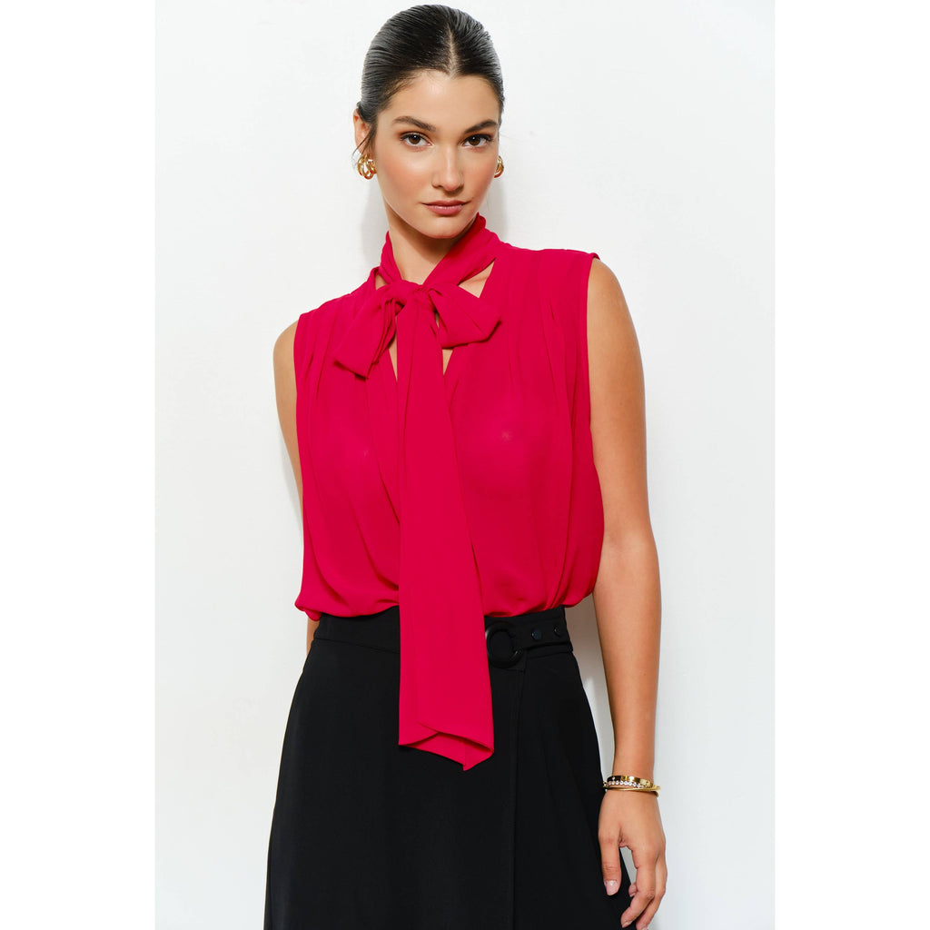 Tie-Neck Chiffon Sleeveless Blouse