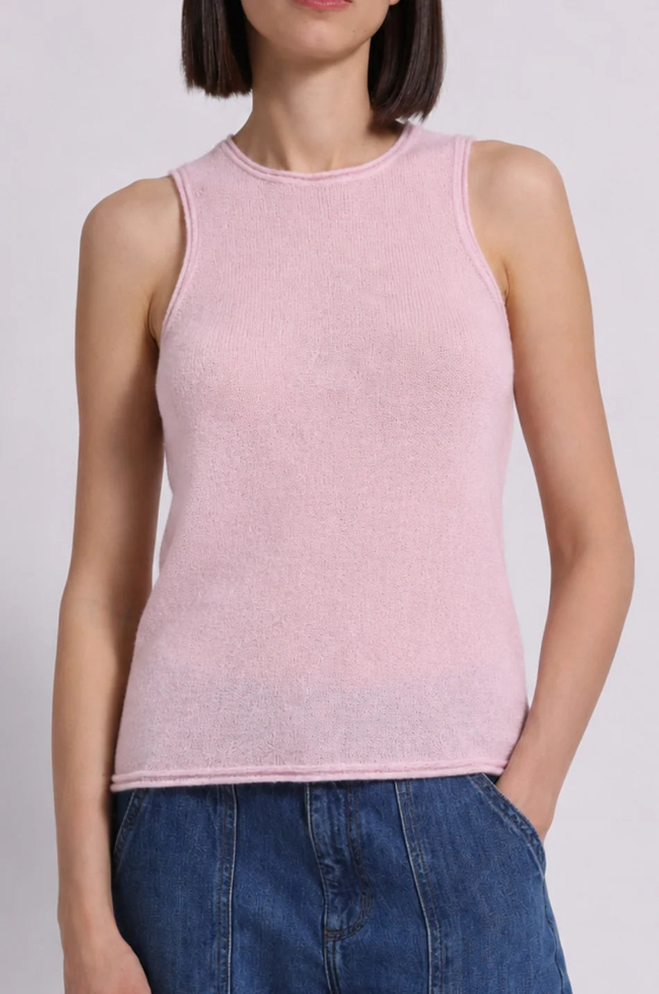 SHEER LUXURY CREW W/ROLLED TRIM EDGES