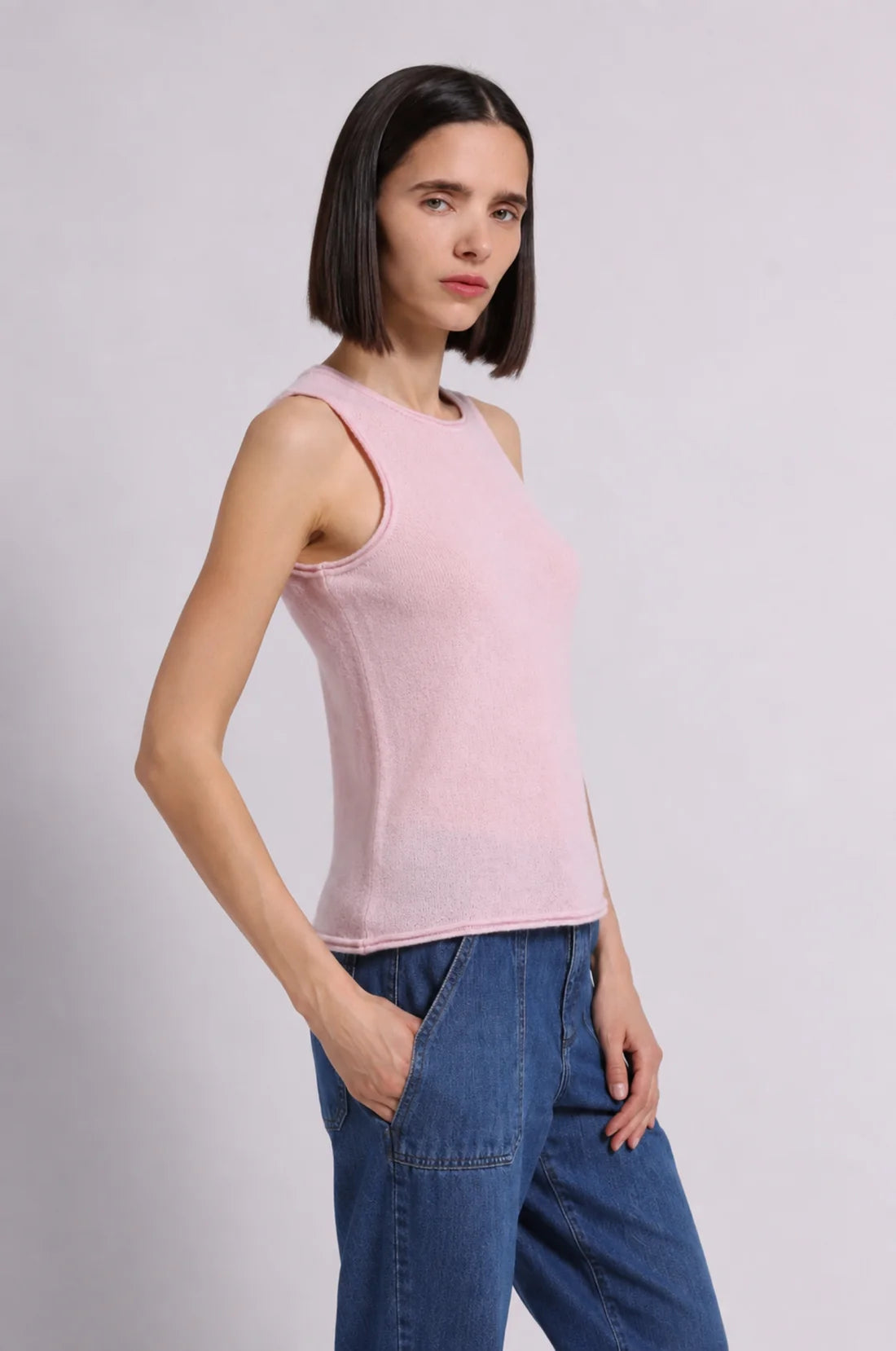SHEER LUXURY CREW W/ROLLED TRIM EDGES