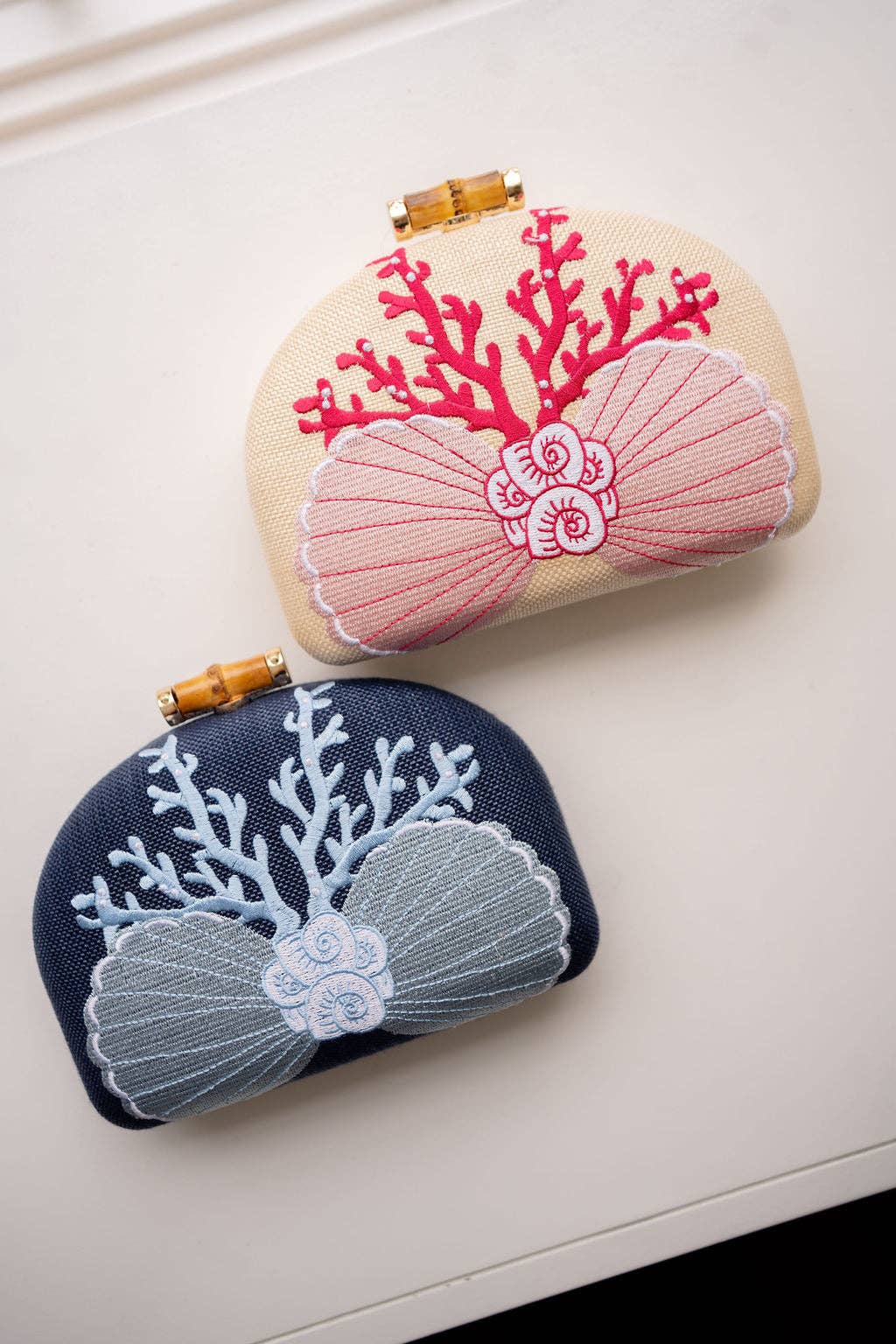 Coral and Shell Clutch- Embroidered