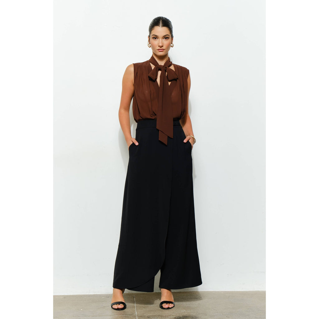 Tie-Neck Chiffon Sleeveless Blouse