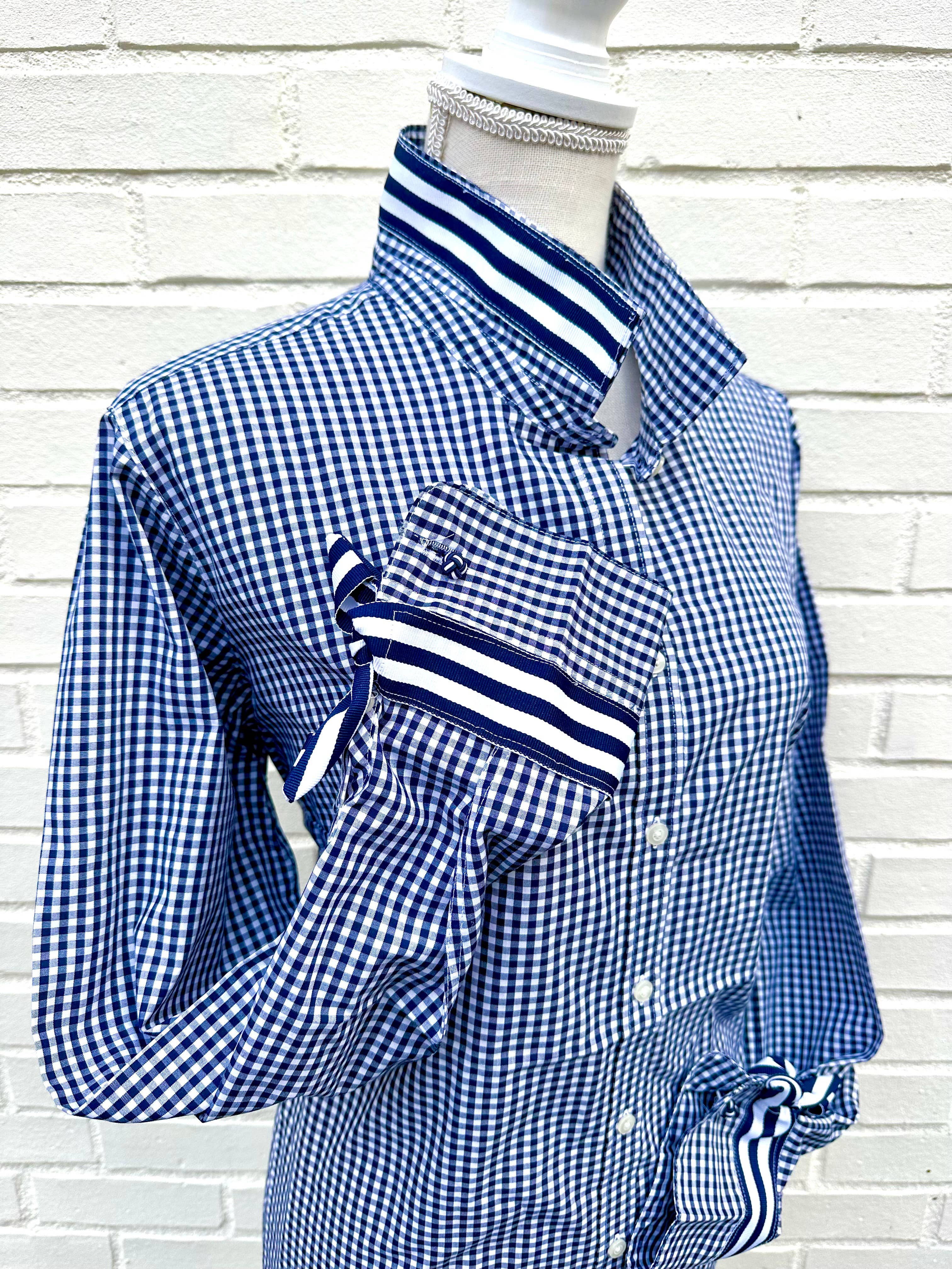 Audrey Ribbon Nvy Gingham w/Navy & White Stripe Ribbon