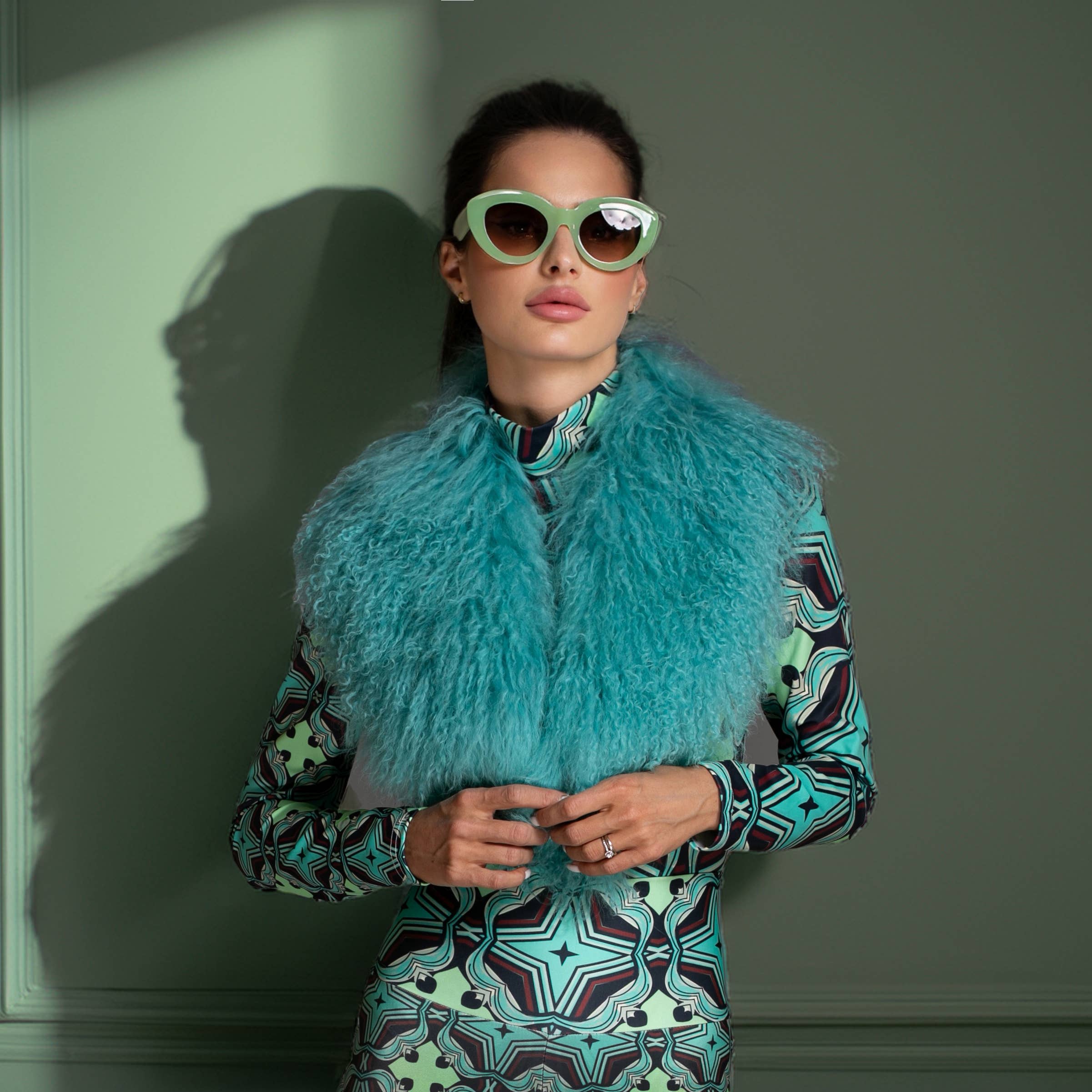 Turquoise Mongolian Sheared Wool Collar