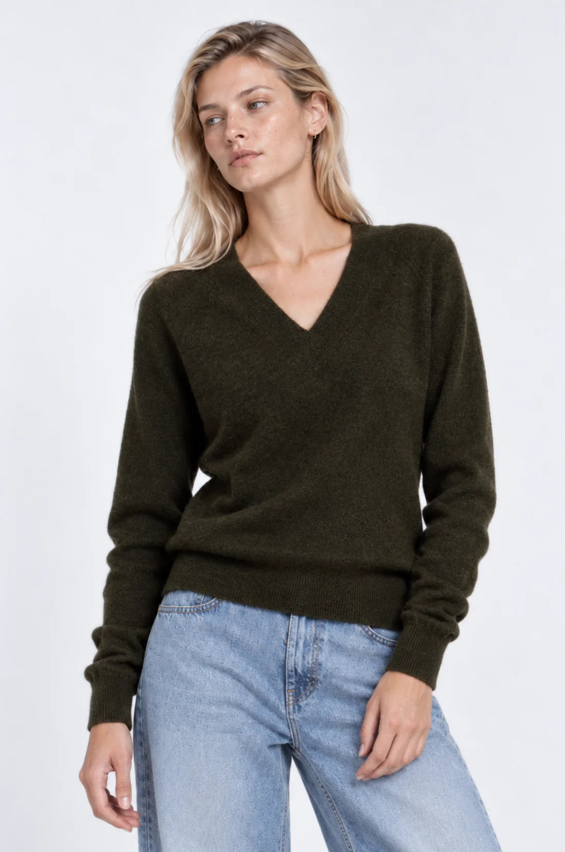 100% Cashmere LS Shrunken V Neck