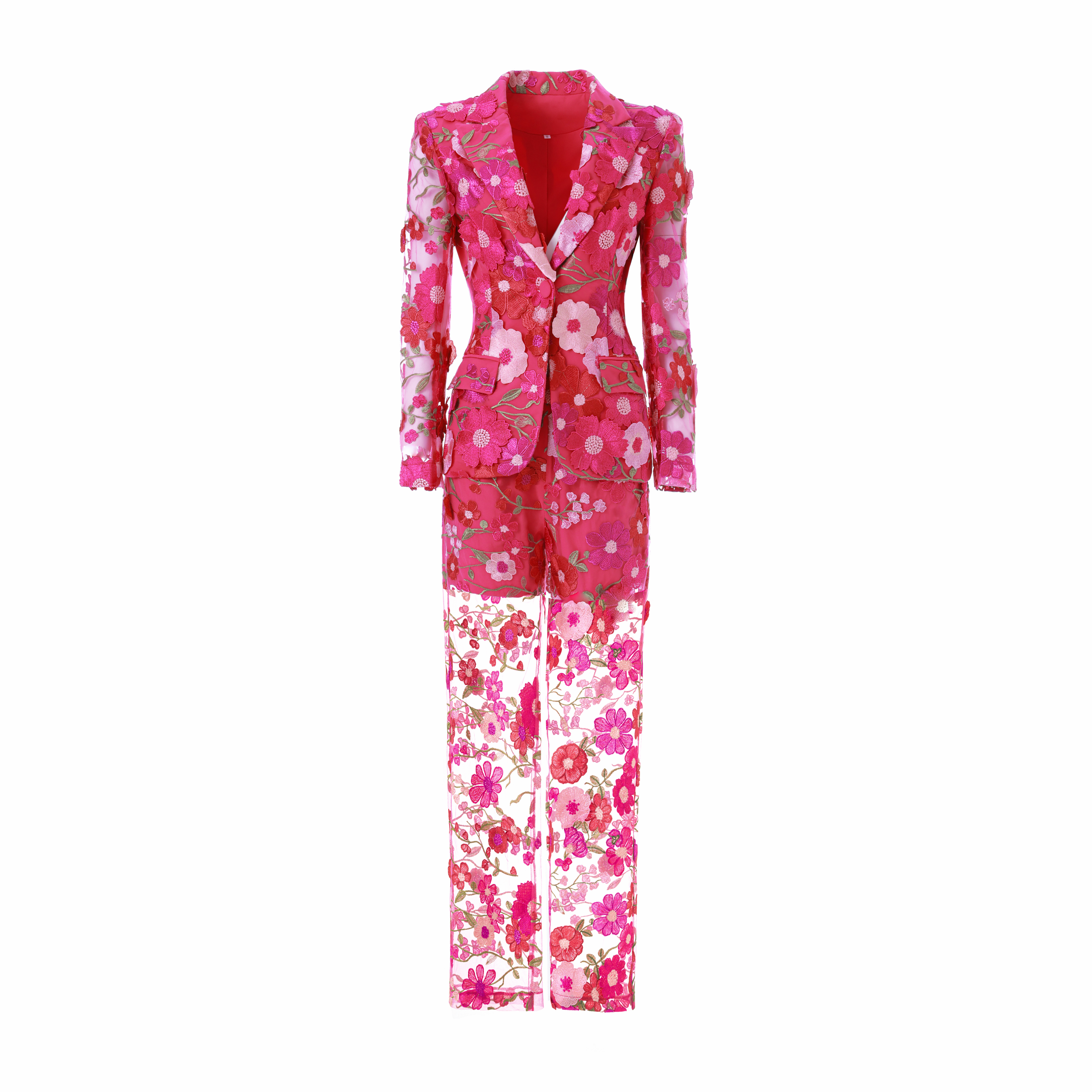 Floral Embroidered Blazer Pants Suit Women