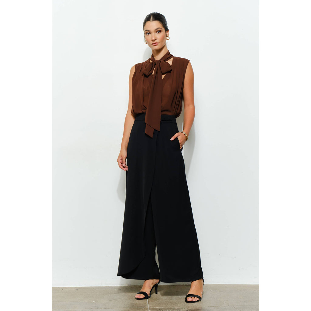 Tie-Neck Chiffon Sleeveless Blouse
