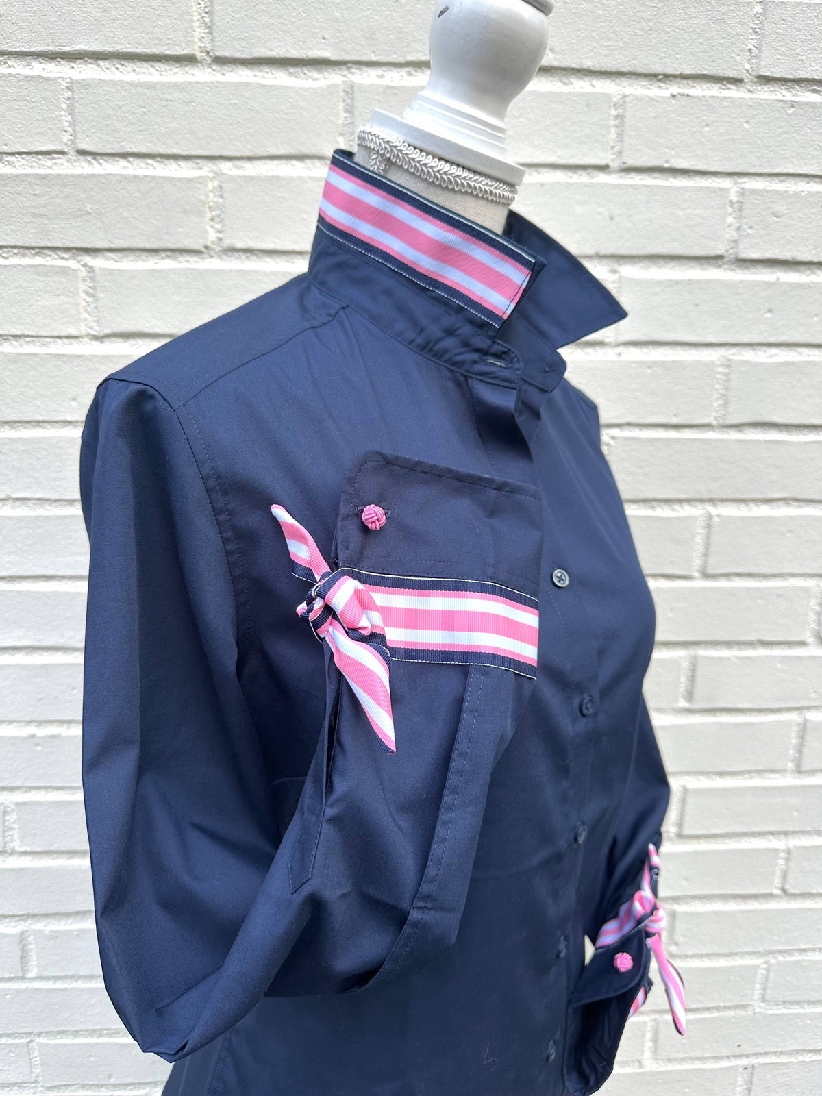 Audrey Ribbon FC - Navy w Navy & Pink Stripe Ribbon