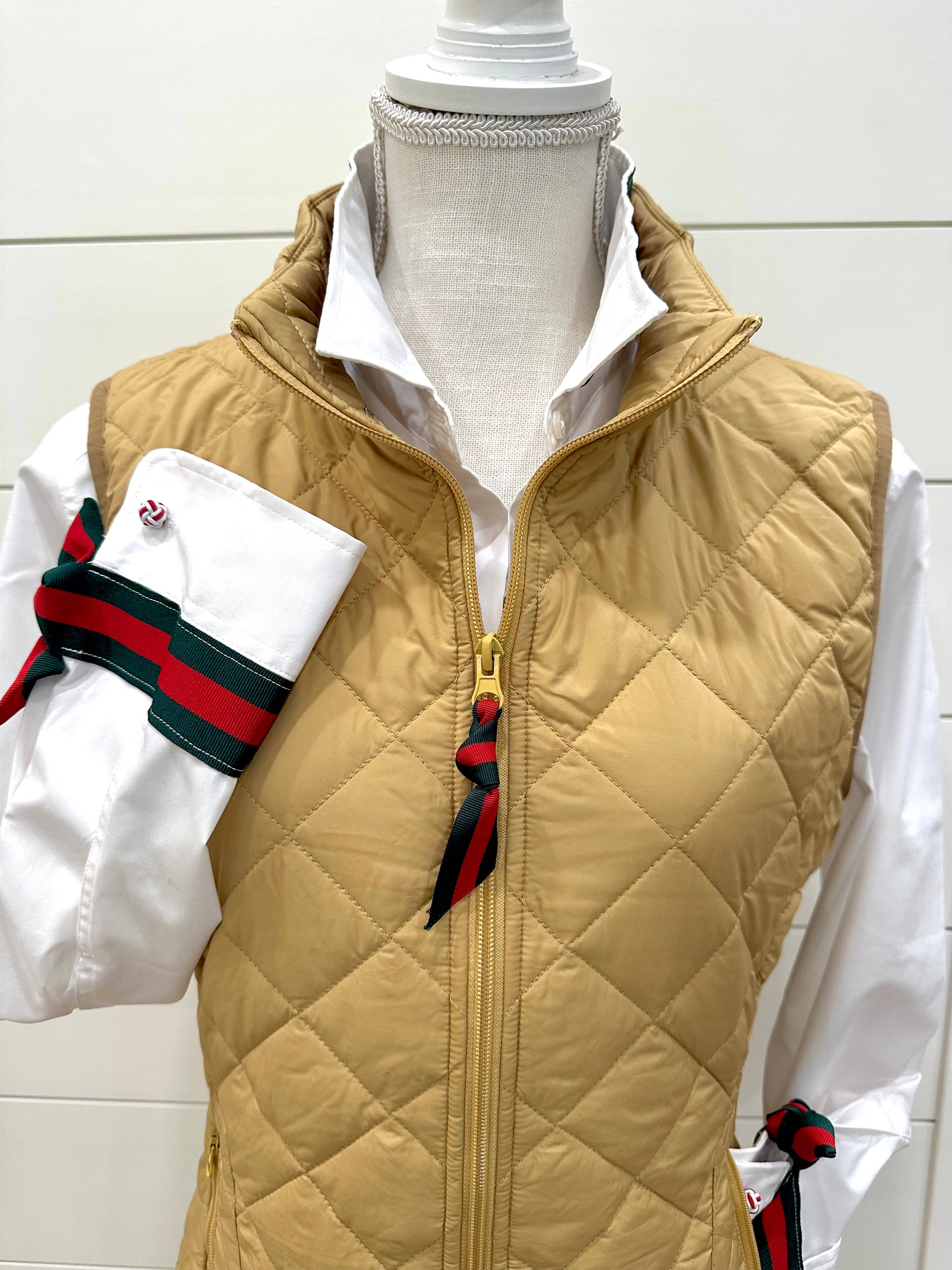 White w Green & Red Stripe Ribbon