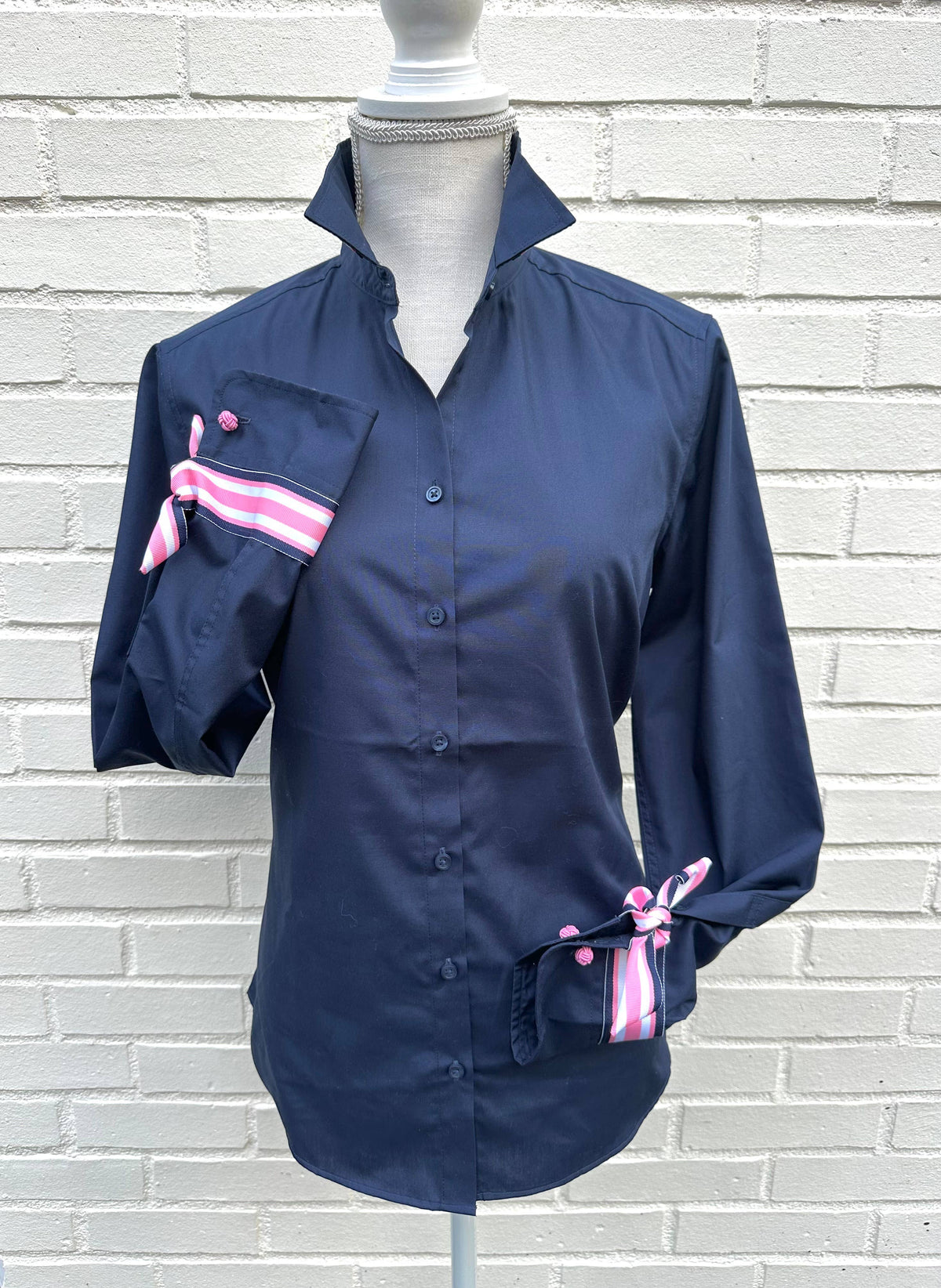 Audrey Ribbon FC - Navy w Navy & Pink Stripe Ribbon