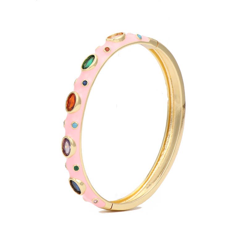 Inlaid Cubic Zirconia Gold Plated 8MM Enamel Bangle