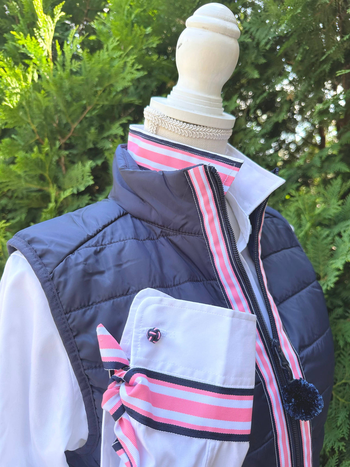 White w Navy Pink White Stripe Ribbon