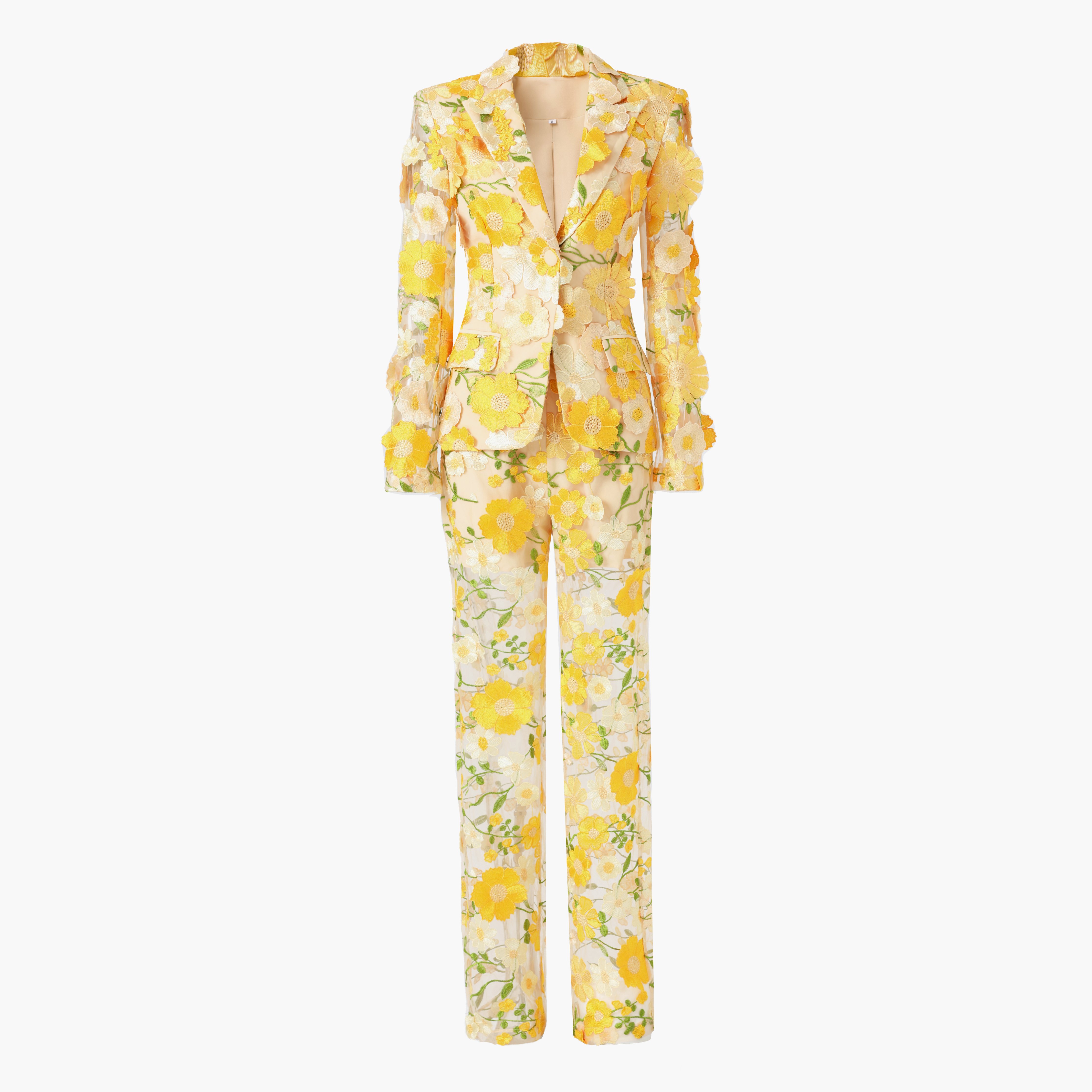Floral Embroidered Blazer Pants Suit Women