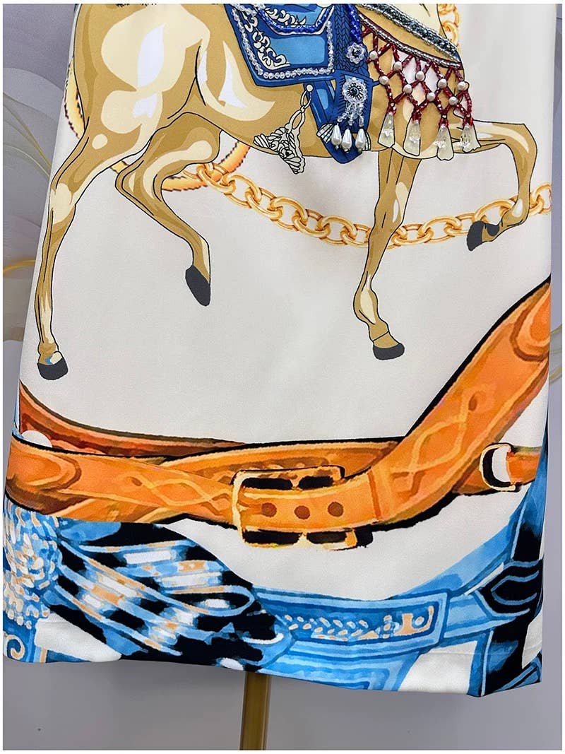 Beaded A Line Printed Dress
