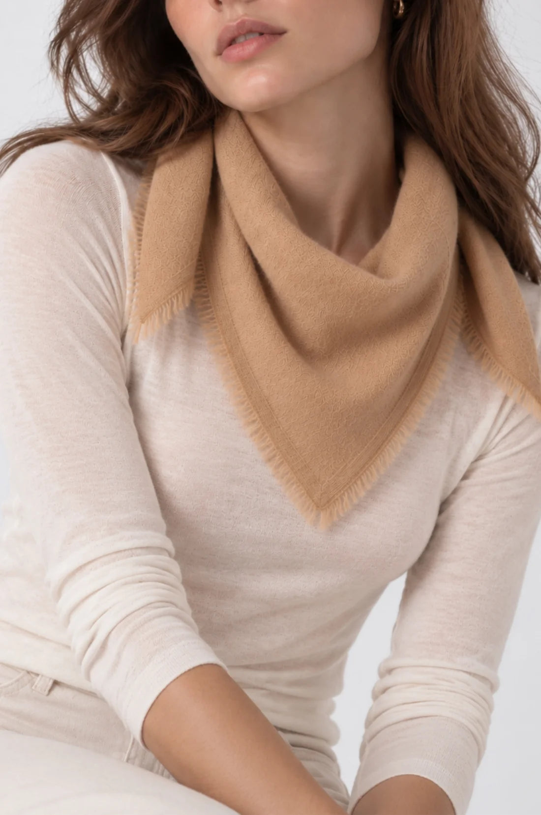 CASHMERE NECKERCHIEF SCARF W/EYELASH FRINGE