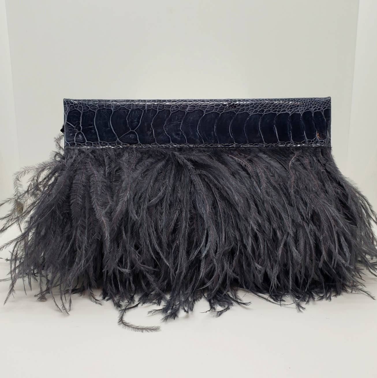 Ostrich Feather & Leather Clutch