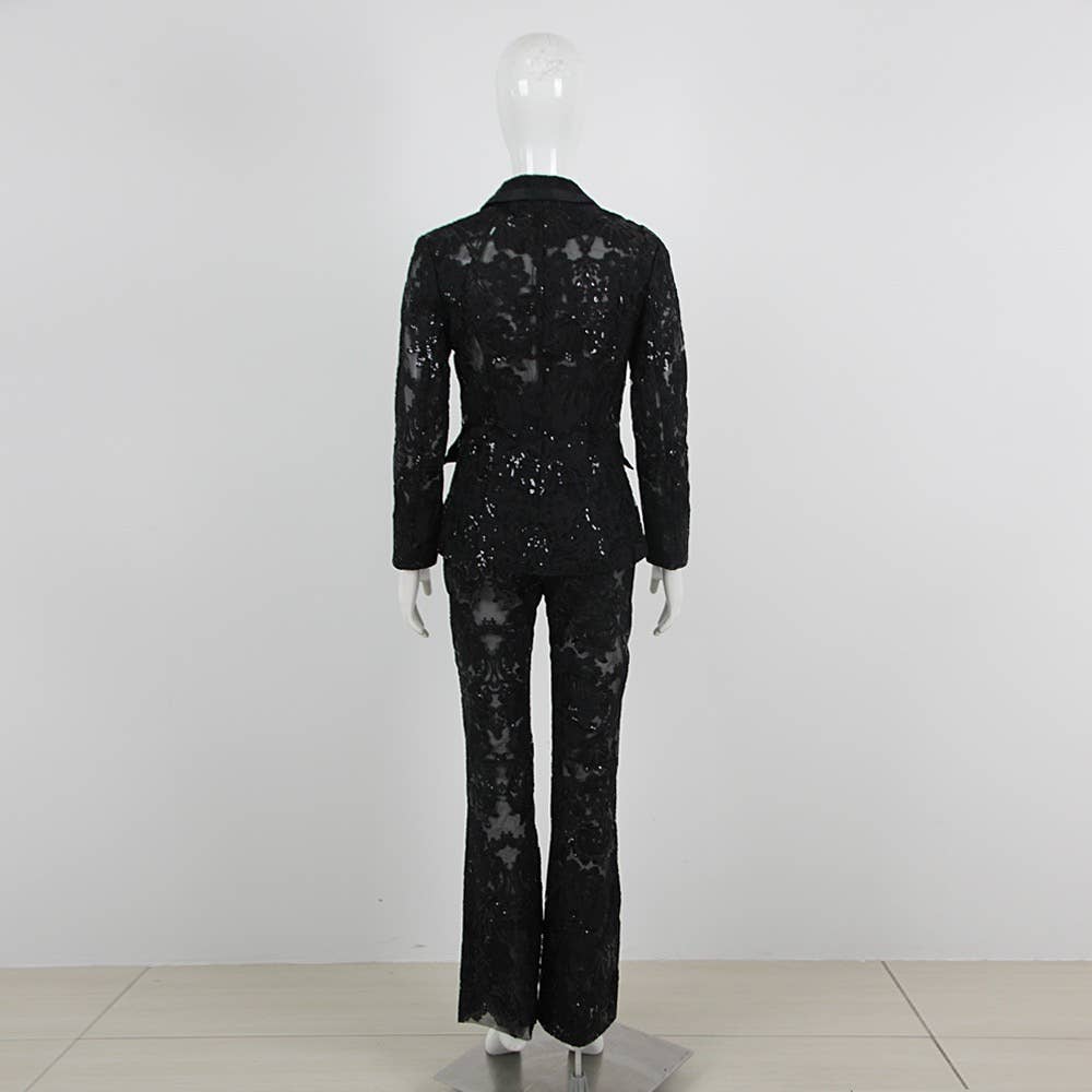 Lace Embroidered Sequin Blazer & Trouser Suit