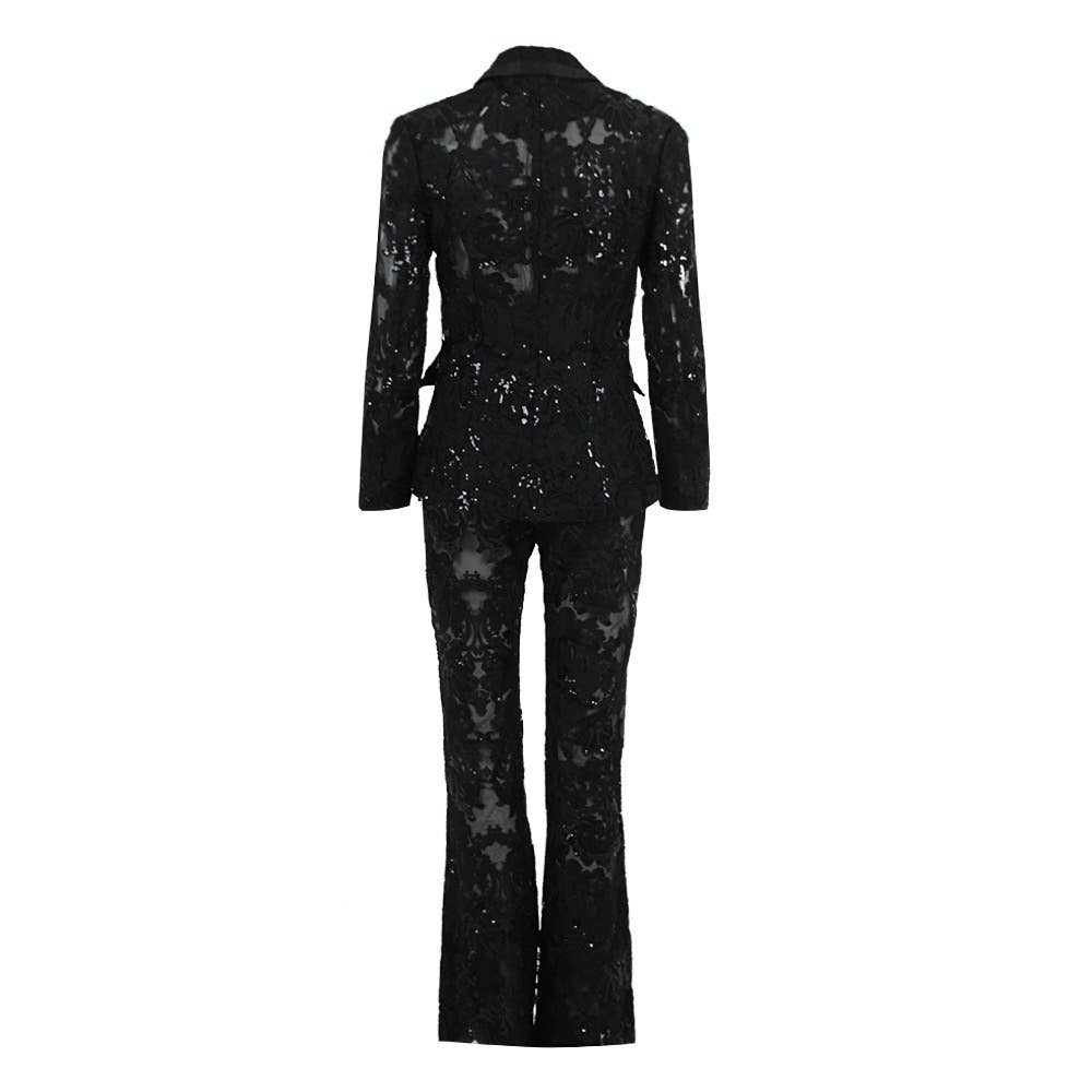 Lace Embroidered Sequin Blazer & Trouser Suit