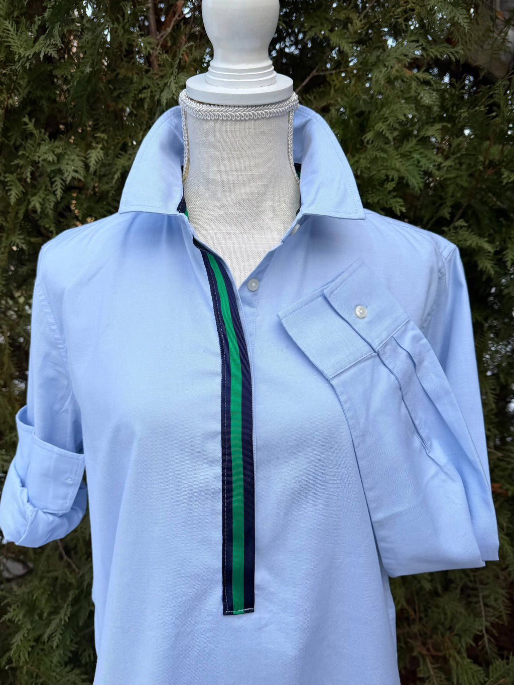 Dorothy 2 Ribbon Tunic - Blue w Navy & Green Ribbon