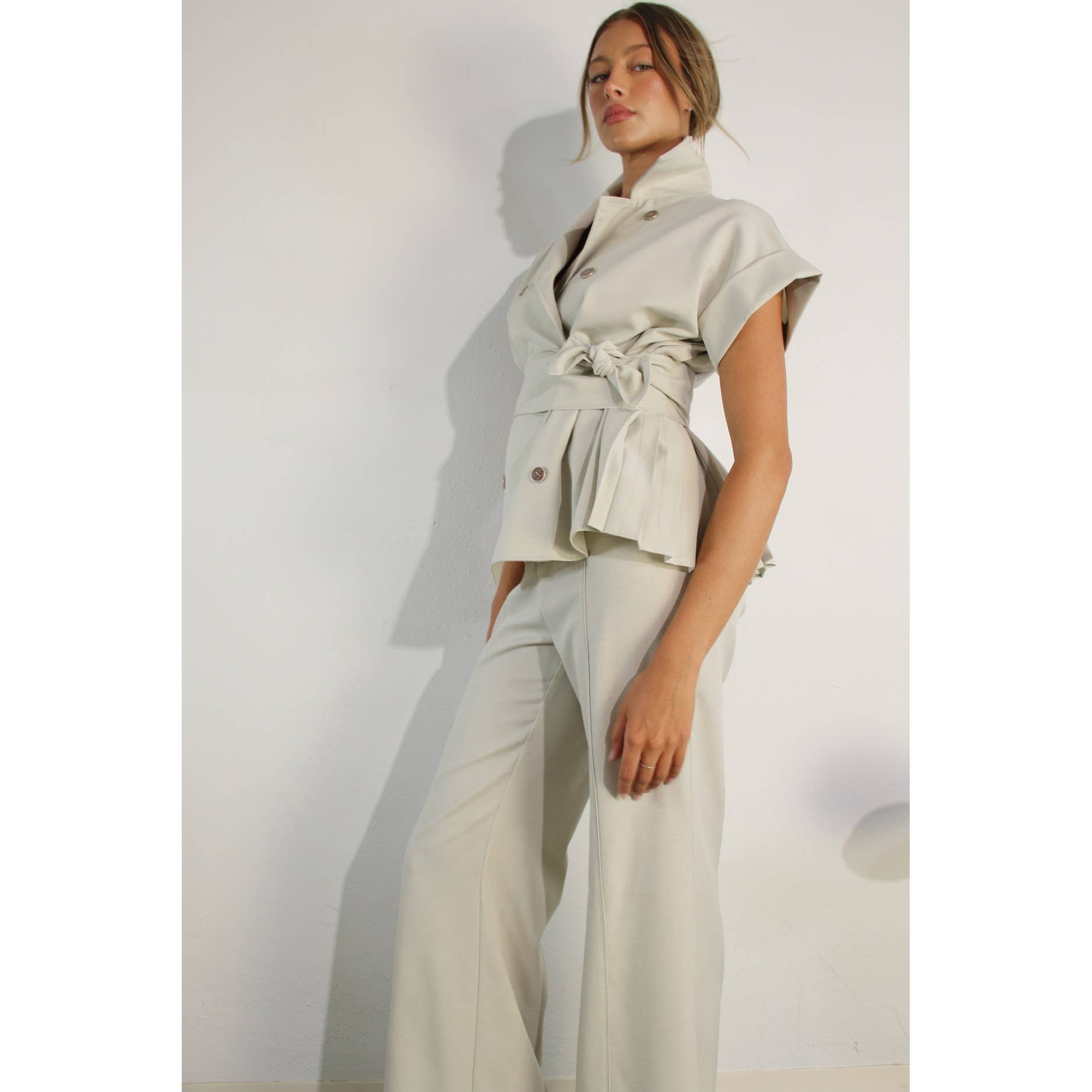 Misty Dawn  BACK PLEATED JACKET AND PANTS SET