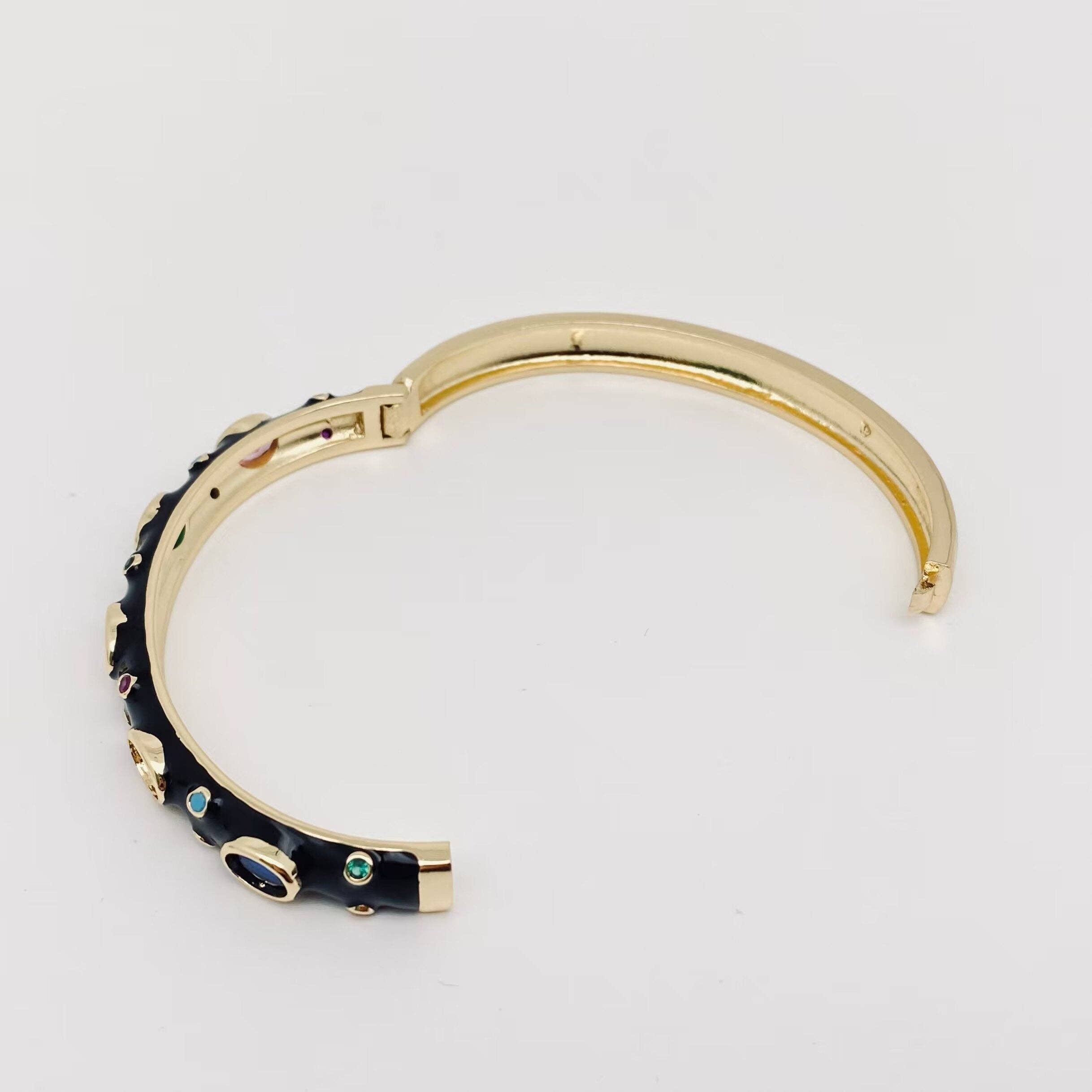 Inlaid Cubic Zirconia Gold Plated 8MM Enamel Bangle