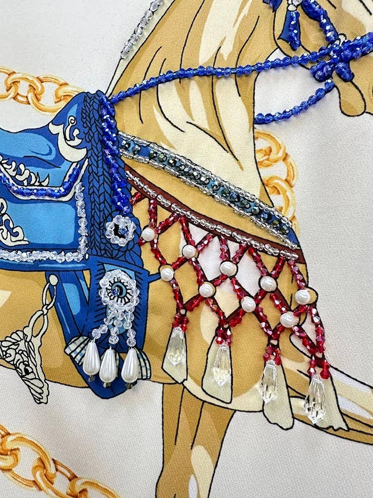 Beaded A Line Printed Dress